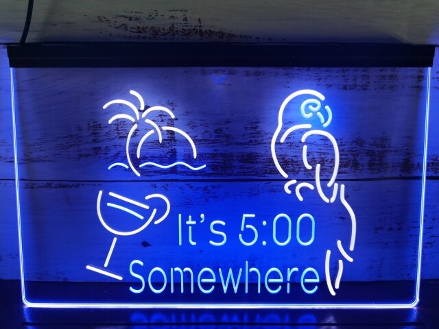 It's 5:00 Somewhere Parrot Two Tone Illuminated Sign