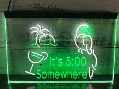 It's 5:00 Somewhere Parrot Two Tone Illuminated Sign