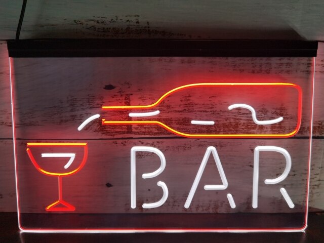 Bar With Pouring Bottle Two Tone Illuminated Sign