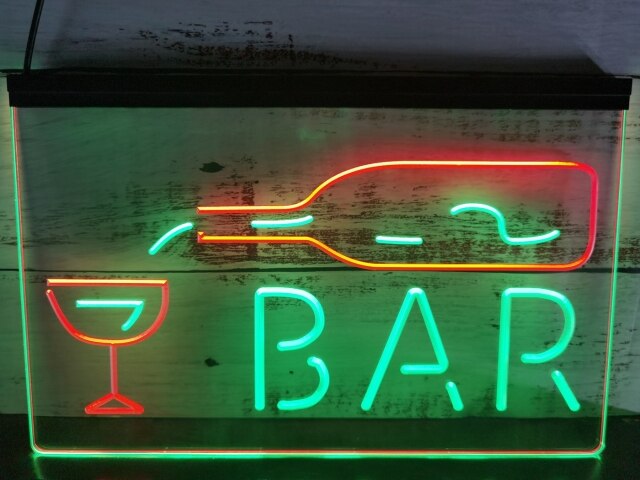 Bar With Pouring Bottle Two Tone Illuminated Sign