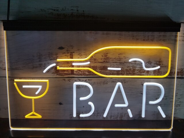 Bar With Pouring Bottle Two Tone Illuminated Sign