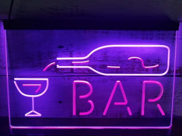 Bar With Pouring Bottle Two Tone Illuminated Sign