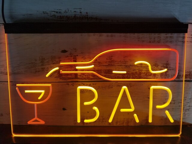 Bar With Pouring Bottle Two Tone Illuminated Sign