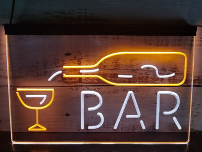 Bar With Pouring Bottle Two Tone Illuminated Sign