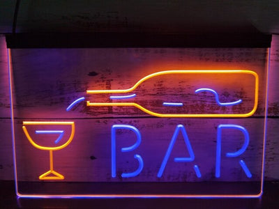 Bar With Pouring Bottle Two Tone Illuminated Sign