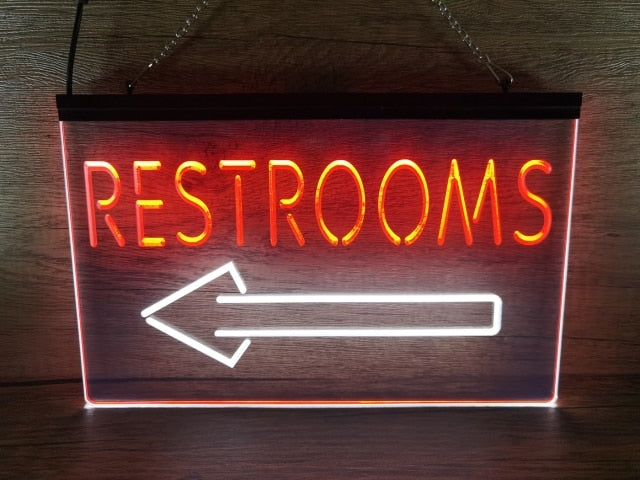 Restrooms To The Left Two Tone Illuminated Sign