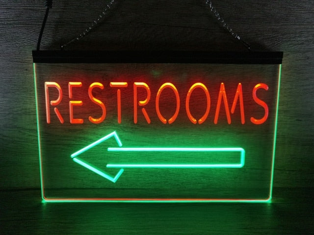 Restrooms To The Left Two Tone Illuminated Sign