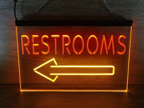 Image of Restrooms To The Left Two Tone Illuminated Sign