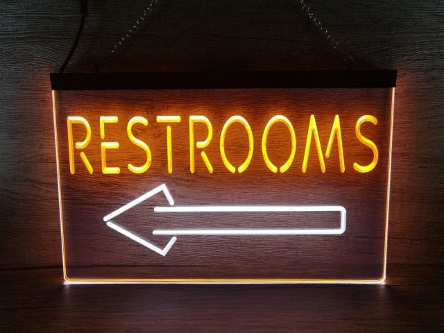 Restrooms To The Left Two Tone Illuminated Sign