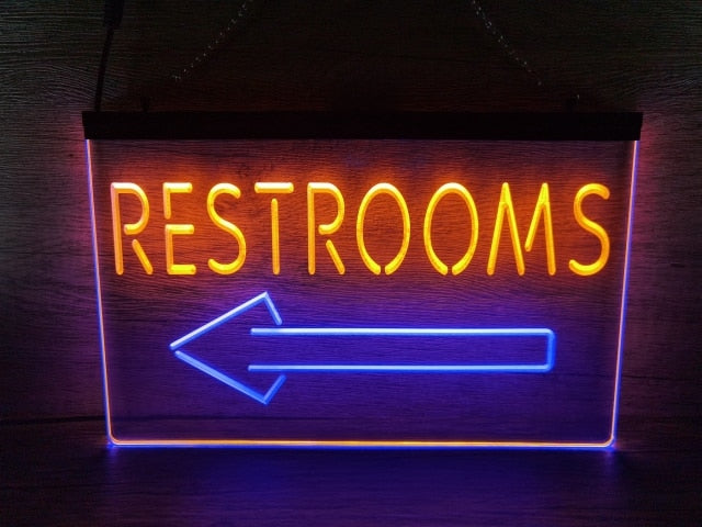 Restrooms To The Left Two Tone Illuminated Sign