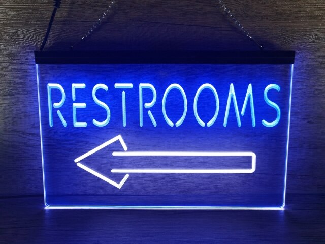 Restrooms To The Left Two Tone Illuminated Sign