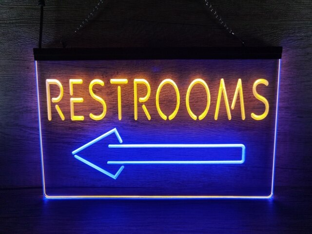 Restrooms To The Left Two Tone Illuminated Sign