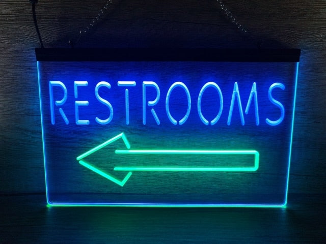 Restrooms To The Left Two Tone Illuminated Sign