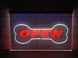 Open Dog Bone Pet Shop Two Tone Illuminated Sign