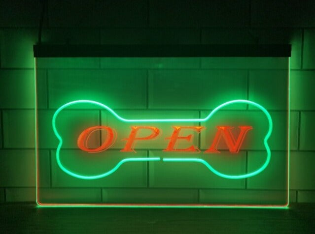 Open Dog Bone Pet Shop Two Tone Illuminated Sign