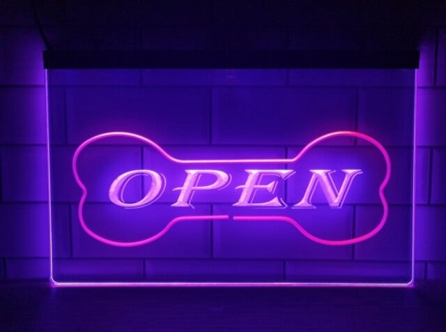 Open Dog Bone Pet Shop Two Tone Illuminated Sign