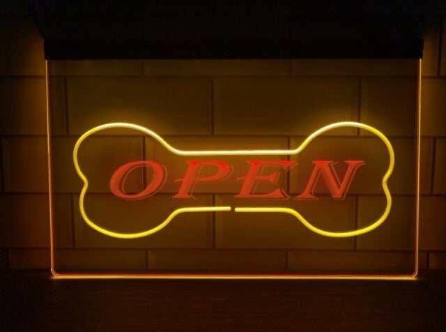 Open Dog Bone Pet Shop Two Tone Illuminated Sign
