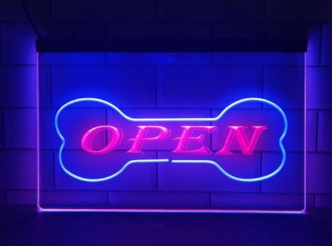 Image of Open Dog Bone Pet Shop Two Tone Illuminated Sign