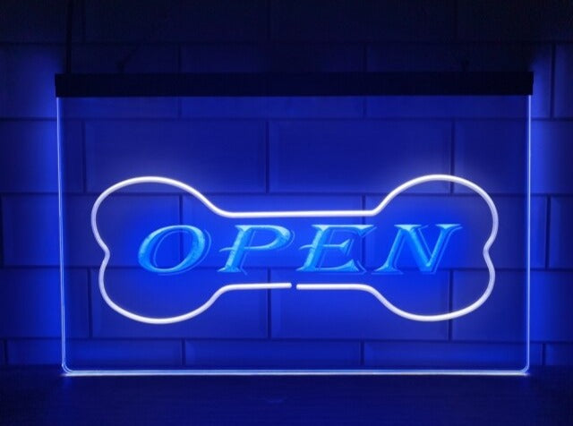 Open Dog Bone Pet Shop Two Tone Illuminated Sign