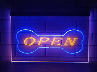 Open Dog Bone Pet Shop Two Tone Illuminated Sign
