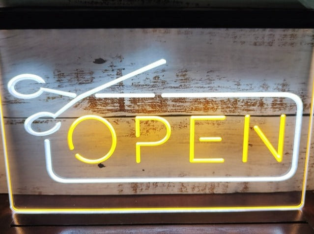 Open Scissors Barbers Hairdressers Two Tone Illuminated Sign