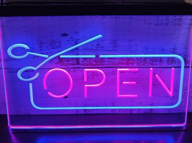 Open Scissors Barbers Hairdressers Two Tone Illuminated Sign