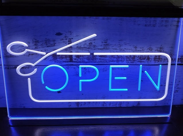 Open Scissors Barbers Hairdressers Two Tone Illuminated Sign