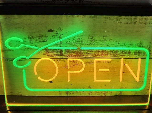 Open Scissors Barbers Hairdressers Two Tone Illuminated Sign