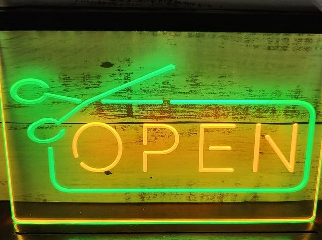 Open Scissors Barbers Hairdressers Two Tone Illuminated Sign