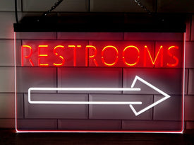 Restrooms To The Right Two Tone Illuminated Sign