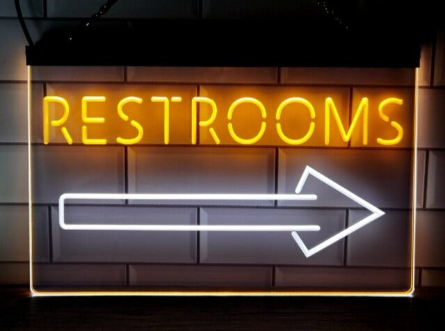 Restrooms To The Right Two Tone Illuminated Sign