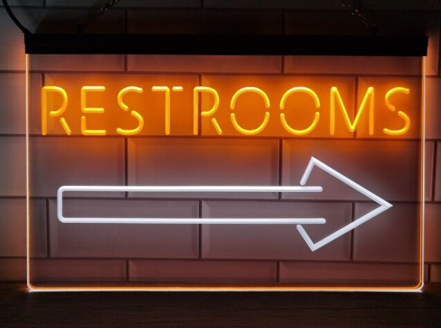 Restrooms To The Right Two Tone Illuminated Sign