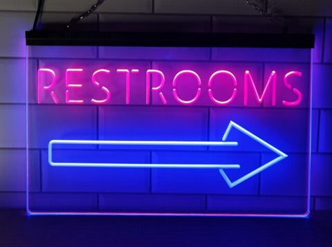 Restrooms To The Right Two Tone Illuminated Sign