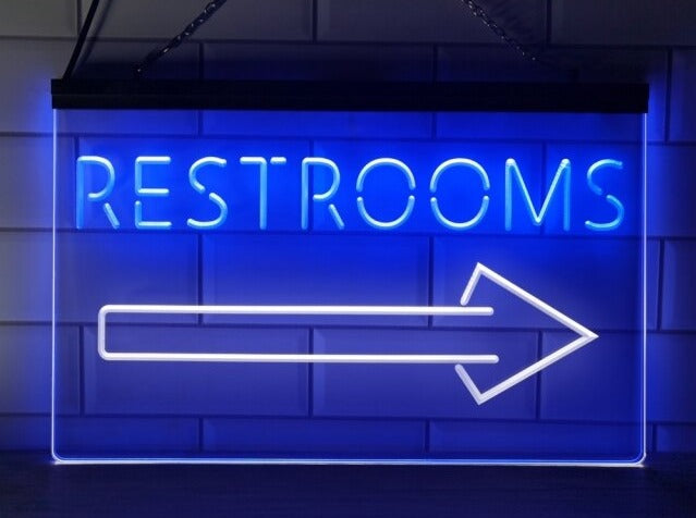 Restrooms To The Right Two Tone Illuminated Sign