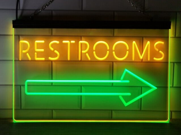 Restrooms To The Right Two Tone Illuminated Sign