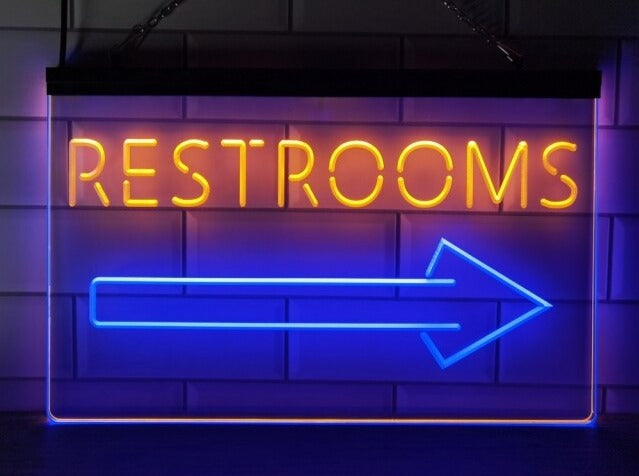 Restrooms To The Right Two Tone Illuminated Sign