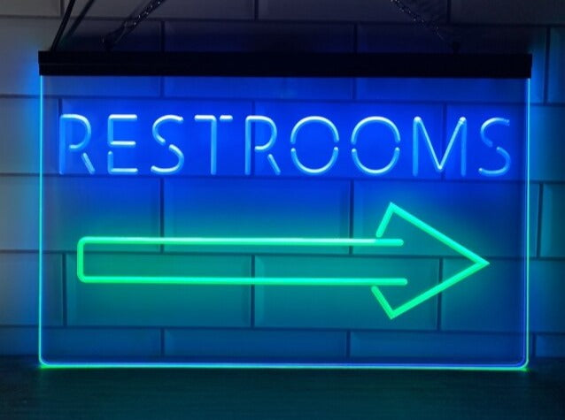 Restrooms To The Right Two Tone Illuminated Sign