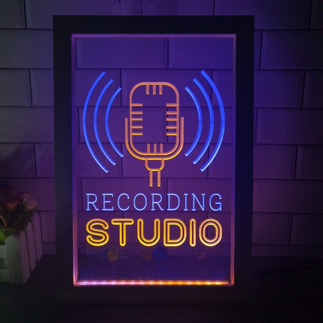 Recording Studio Microphone Two Tone Sign - Luxury Framed Edition