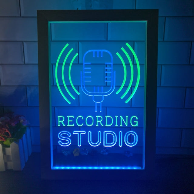 KEYQEEN Studio d'enregistrement LED enseigne au néon, Microphone Double  Couleur Affichage décoration Murale USB dimmable néons enseigne