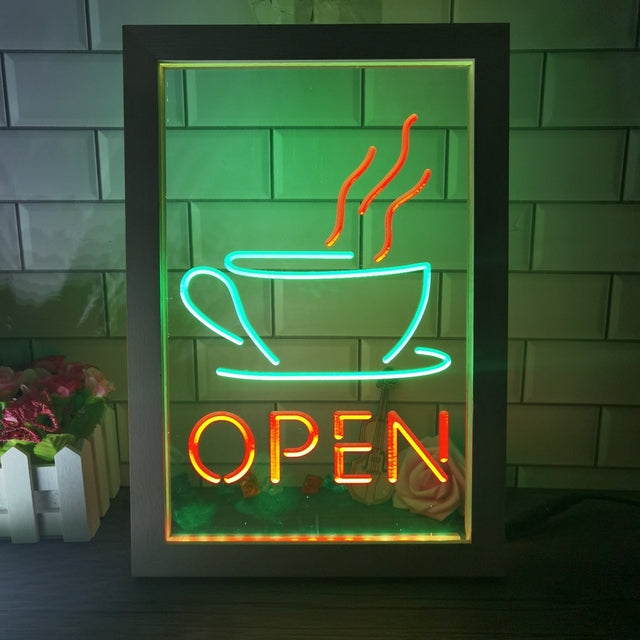 Open Coffee Shop Café Two Tone Sign - Luxury Framed Edition