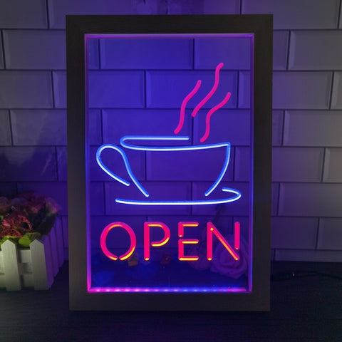 Open Coffee Shop Café Two Tone Sign - Luxury Framed Edition