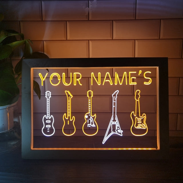 Guitar Line Up Personalized Two Tone Sign - Luxury Framed Edition