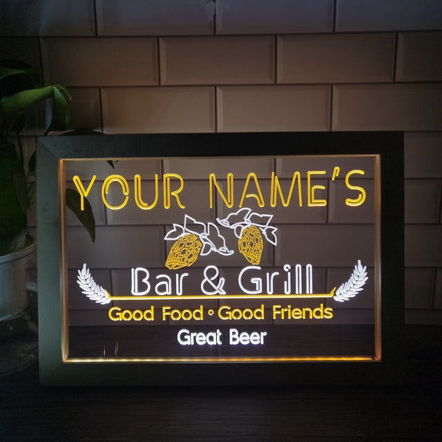 Bar and Grill Two Tone Sign - Luxury Framed Edition