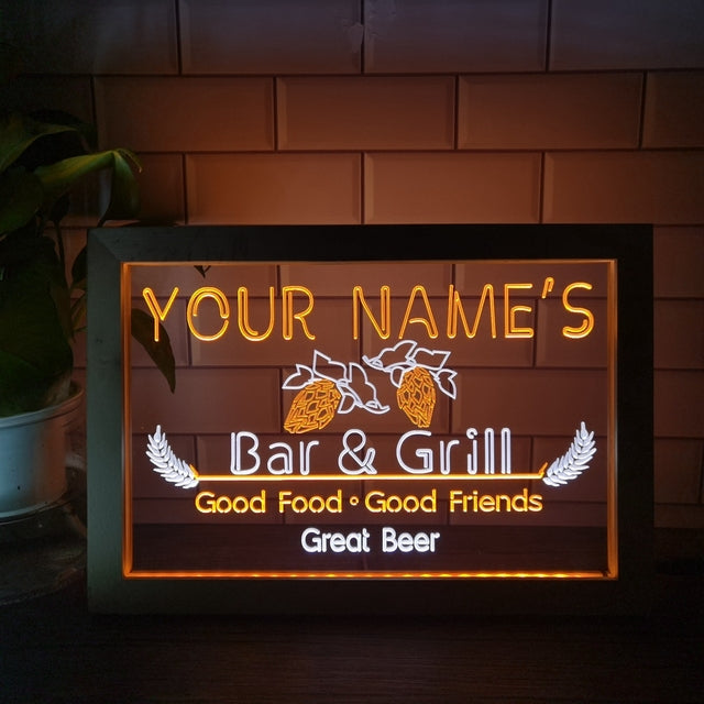 Bar and Grill Two Tone Sign - Luxury Framed Edition