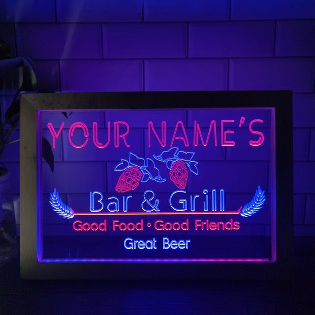 Bar and Grill Two Tone Sign - Luxury Framed Edition