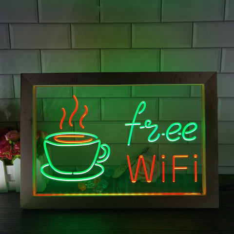 Image of Free Wi-Fi Coffee Shop Café Two Tone Sign - Luxury Framed Edition
