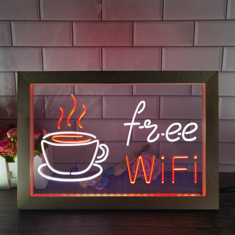 Image of Free Wi-Fi Coffee Shop Café Two Tone Sign - Luxury Framed Edition