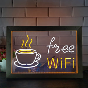 Free Wi-Fi Coffee Shop Café Two Tone Sign - Luxury Framed Edition