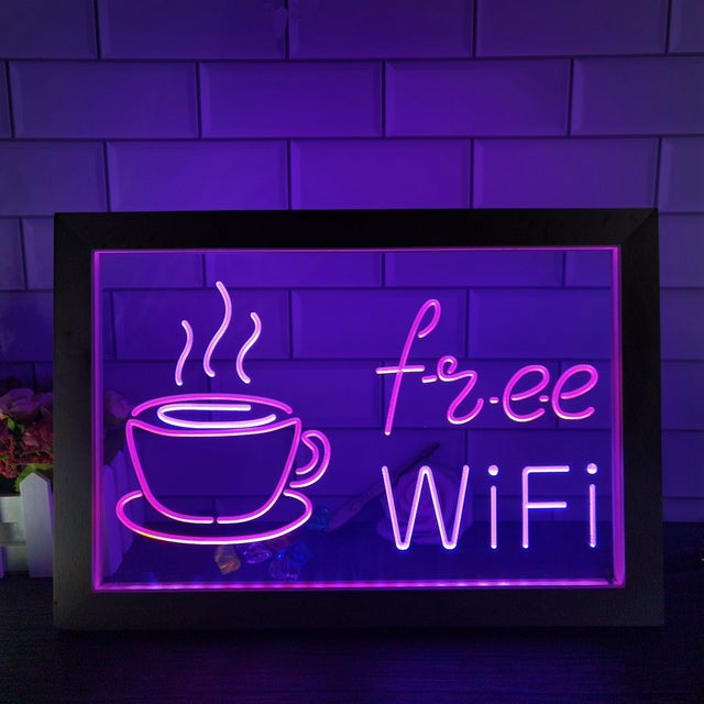 Free Wi-Fi Coffee Shop Café Two Tone Sign - Luxury Framed Edition