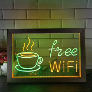 Free Wi-Fi Coffee Shop Café Two Tone Sign - Luxury Framed Edition